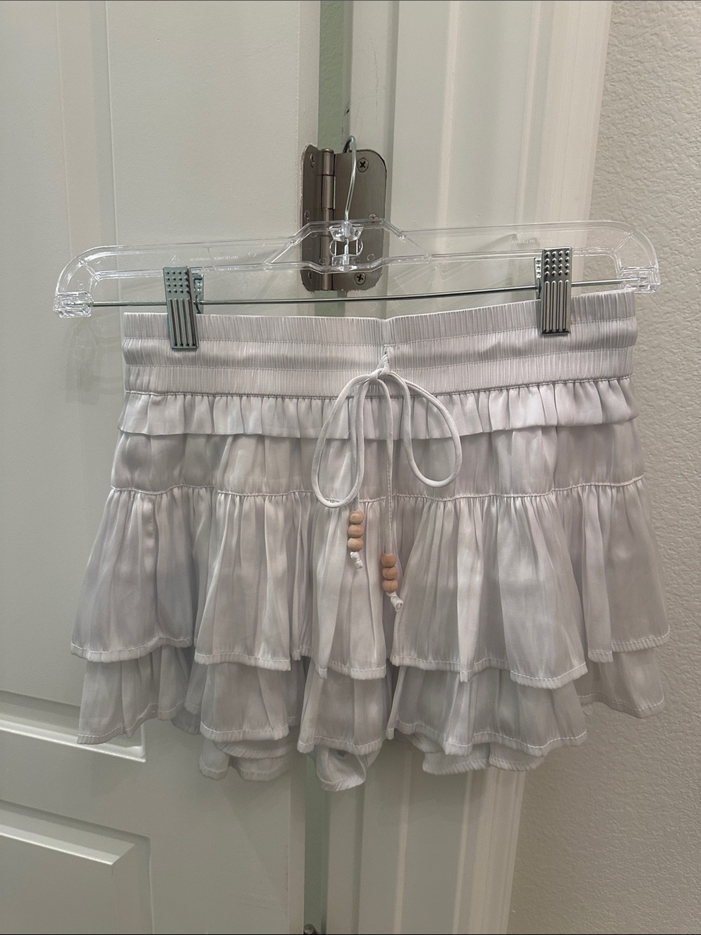 White Tiered Ruffle Skort with Drawstring